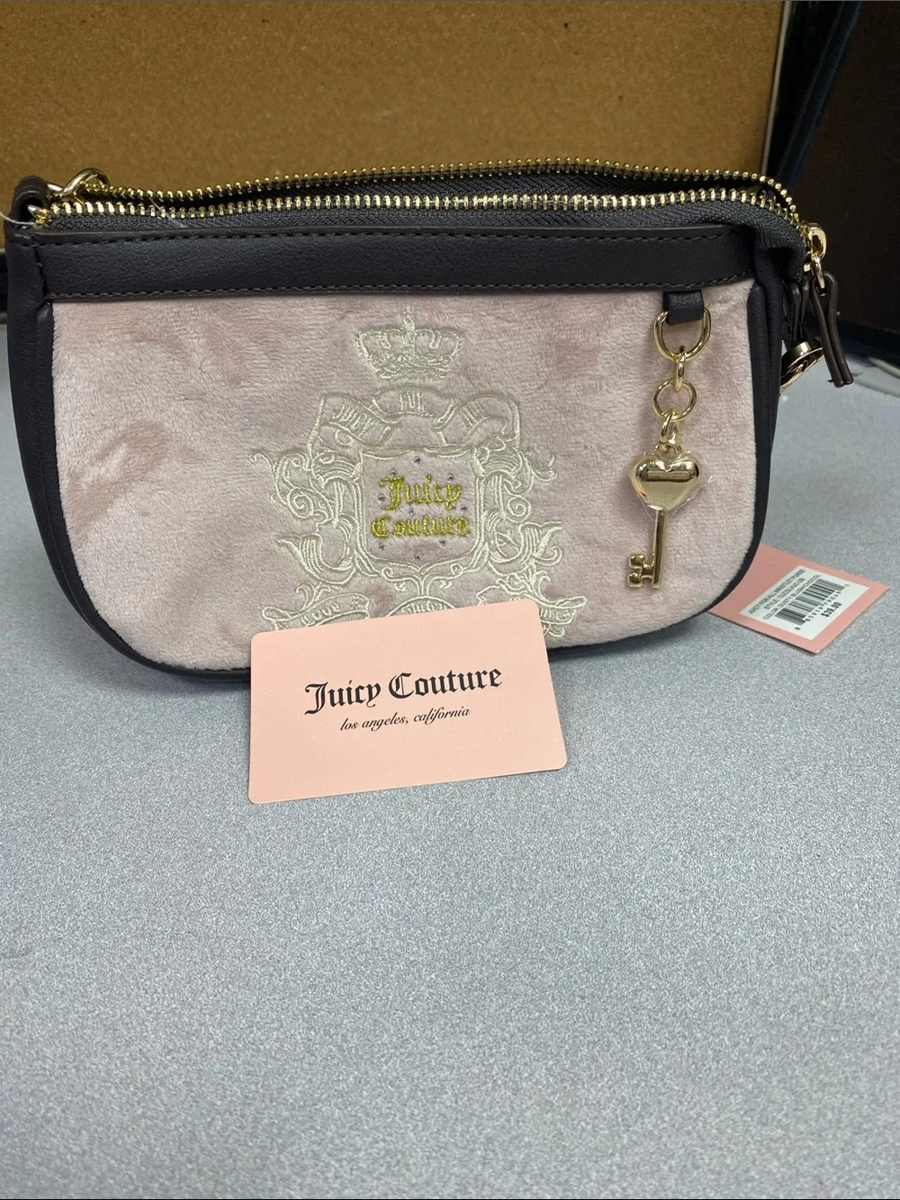 Juicy Couture Blush Pink Velvet Wristlet with Gold Key Charm